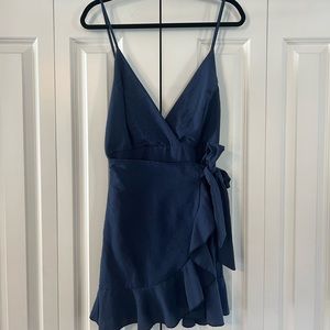 Showpo Lose Myself dress in navy linen look